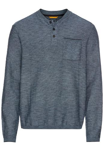 Henley long-sleeve shirt made from a cotton blend