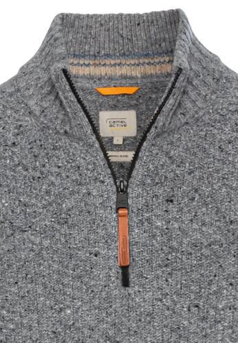 Knit sweater with troyer collar